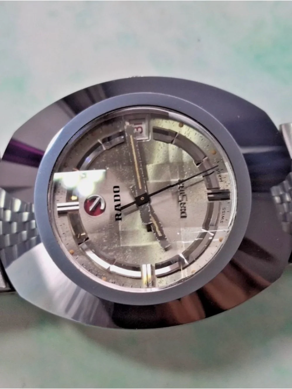 Rado Silver-Tone Watch with Red Accent